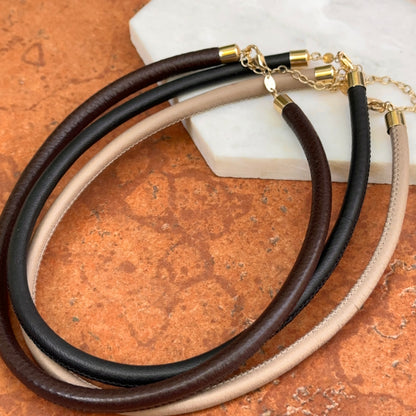 14KT Yellow Gold Beige Brown 5mm Leather Cord Necklace