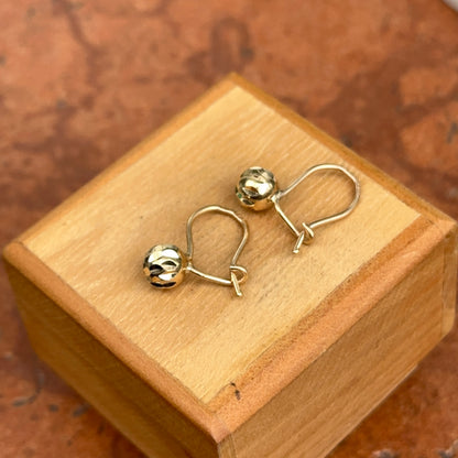 14KT Yellow Gold Diamond-Cut 6mm Ball Dangle Wire Earrings