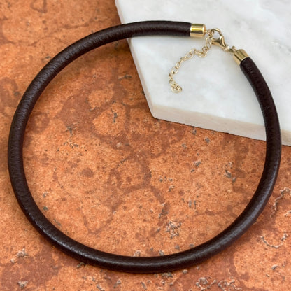 14KT Yellow Gold Dark Brown 5mm Leather Cord Necklace