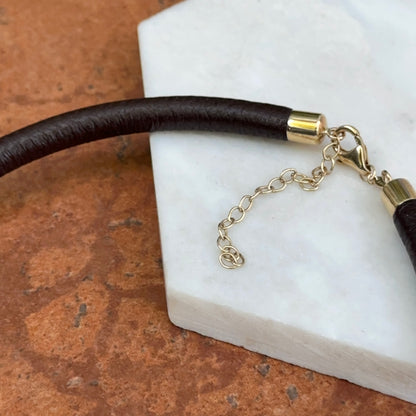14KT Yellow Gold Dark Brown 5mm Leather Cord Necklace