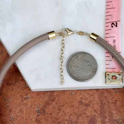 14KT Yellow Gold Beige Brown 5mm Leather Cord Necklace