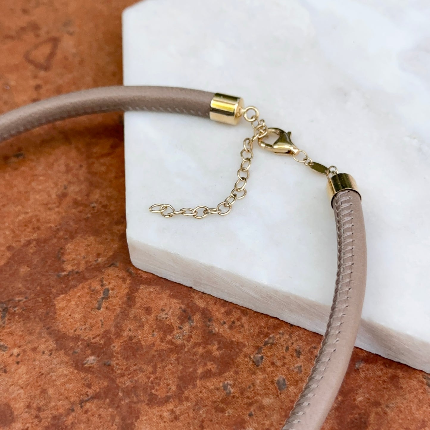 14KT Yellow Gold Beige Brown 5mm Leather Cord Necklace