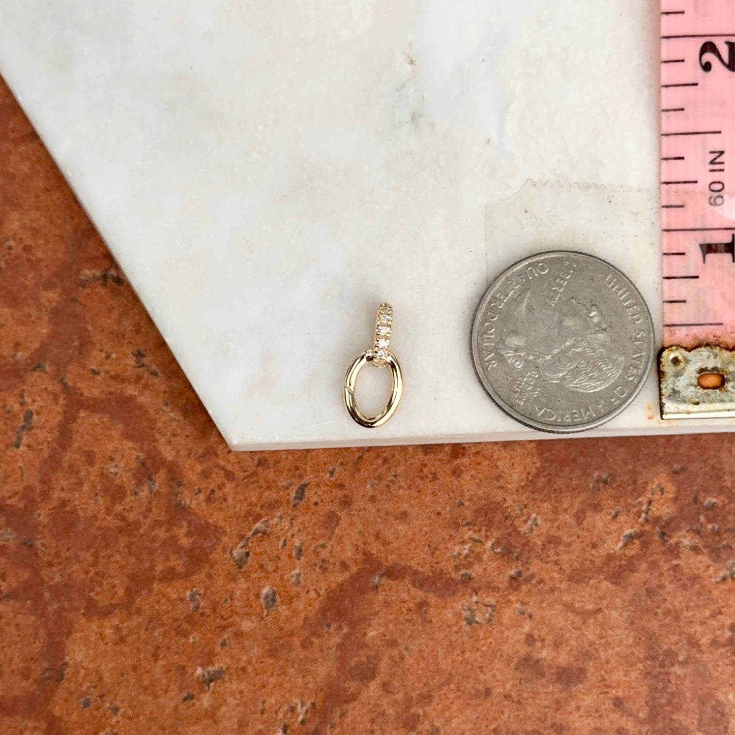 14KT Yellow Gold Oval Diamond Pendant Hanger Hinged Clasp