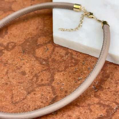 14KT Yellow Gold Beige Brown 5mm Leather Cord Necklace