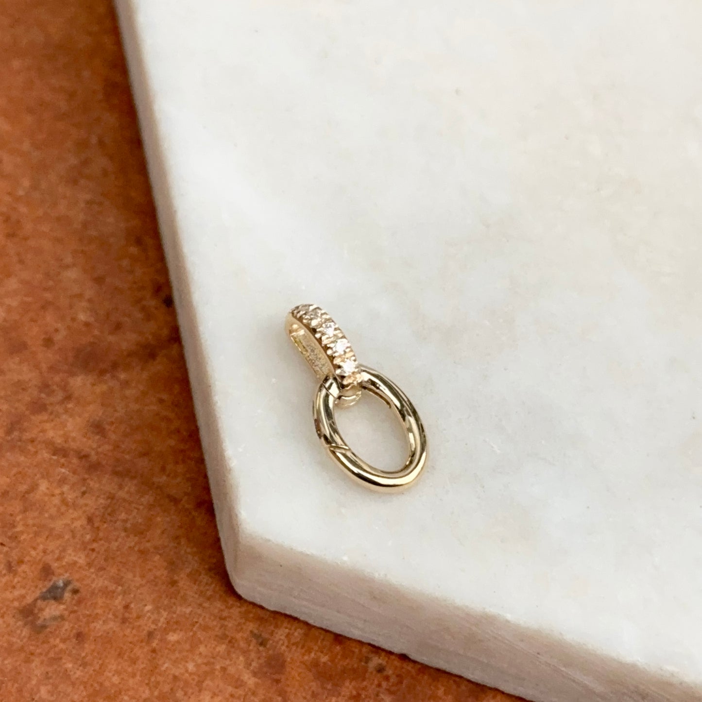 14KT Yellow Gold Oval Diamond Pendant Hanger Hinged Clasp