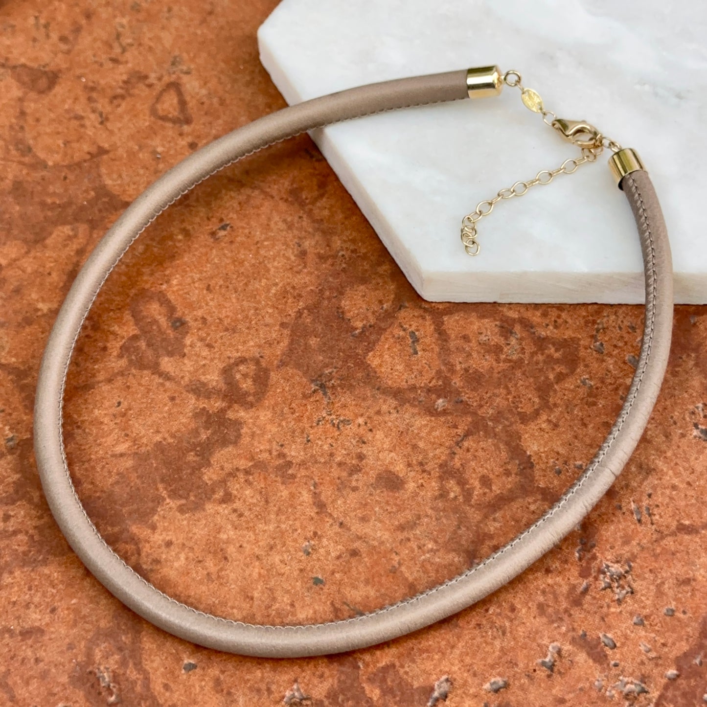 14KT Yellow Gold Beige Brown 5mm Leather Cord Necklace