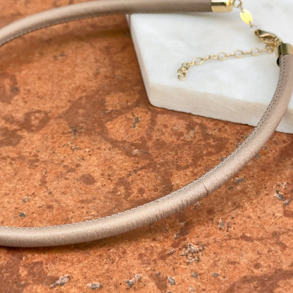 14KT Yellow Gold Beige Brown 5mm Leather Cord Necklace