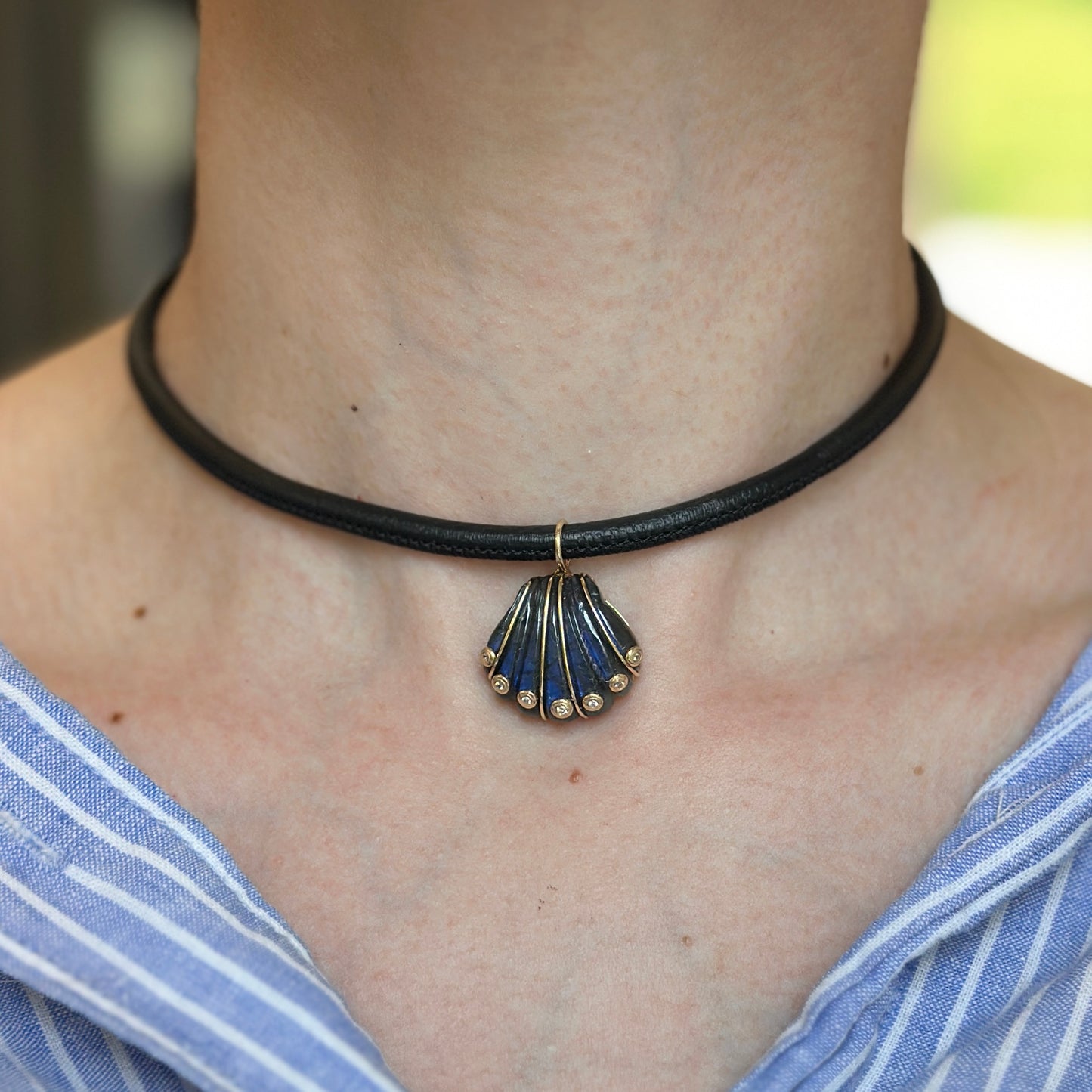 14KT Yellow Gold 4mm Black Leather Cord Necklace