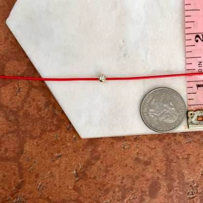 14KT Yellow Gold Red Silk Cord Necklace + Bezel Diamond Slide Pendant