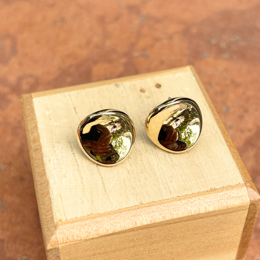 14KT Yellow Gold Round Concave Button Disc Earrings