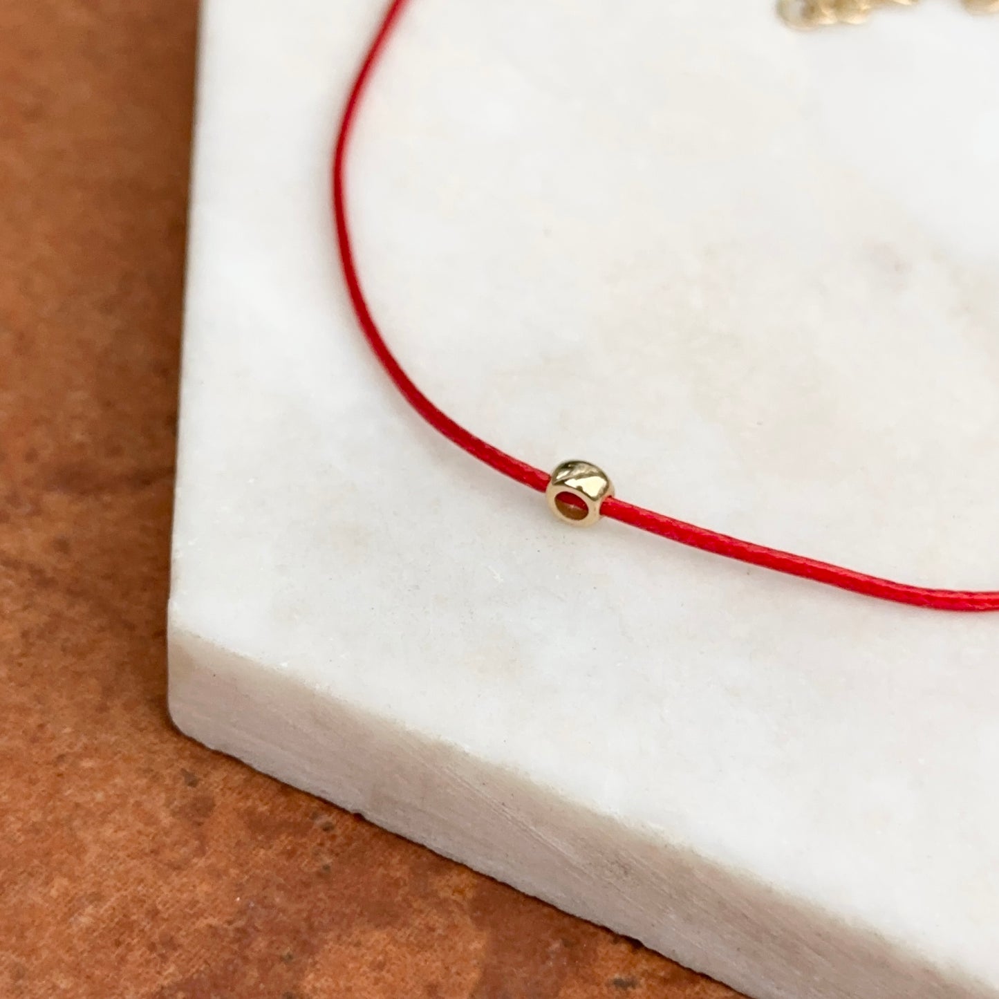 14KT Yellow Gold Red Silk Cord Necklace + Bezel Diamond Slide Pendant