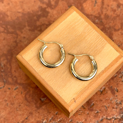 14KT Yellow Gold Shiny 3mm Tube Round Hoop Earrings 15mm