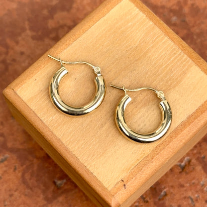 14KT Yellow Gold Shiny 3mm Tube Round Hoop Earrings 15mm