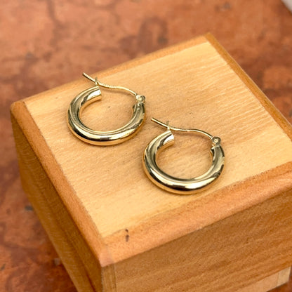 14KT Yellow Gold Shiny 3mm Tube Round Hoop Earrings 15mm