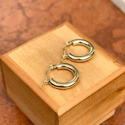 14KT Yellow Gold Shiny 3mm Tube Round Hoop Earrings 15mm