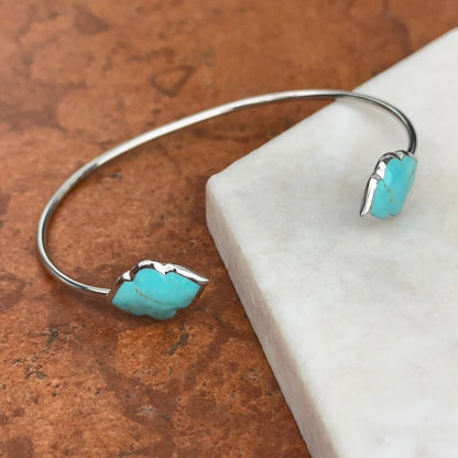 Sterling Silver Cabochon Turquoise Open Cuff Wire Bracelet