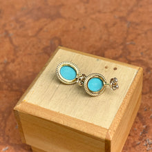 Load image into Gallery viewer, 14KT Yellow Gold Oval Turquoise Milgrain Bezel Stud Earrings