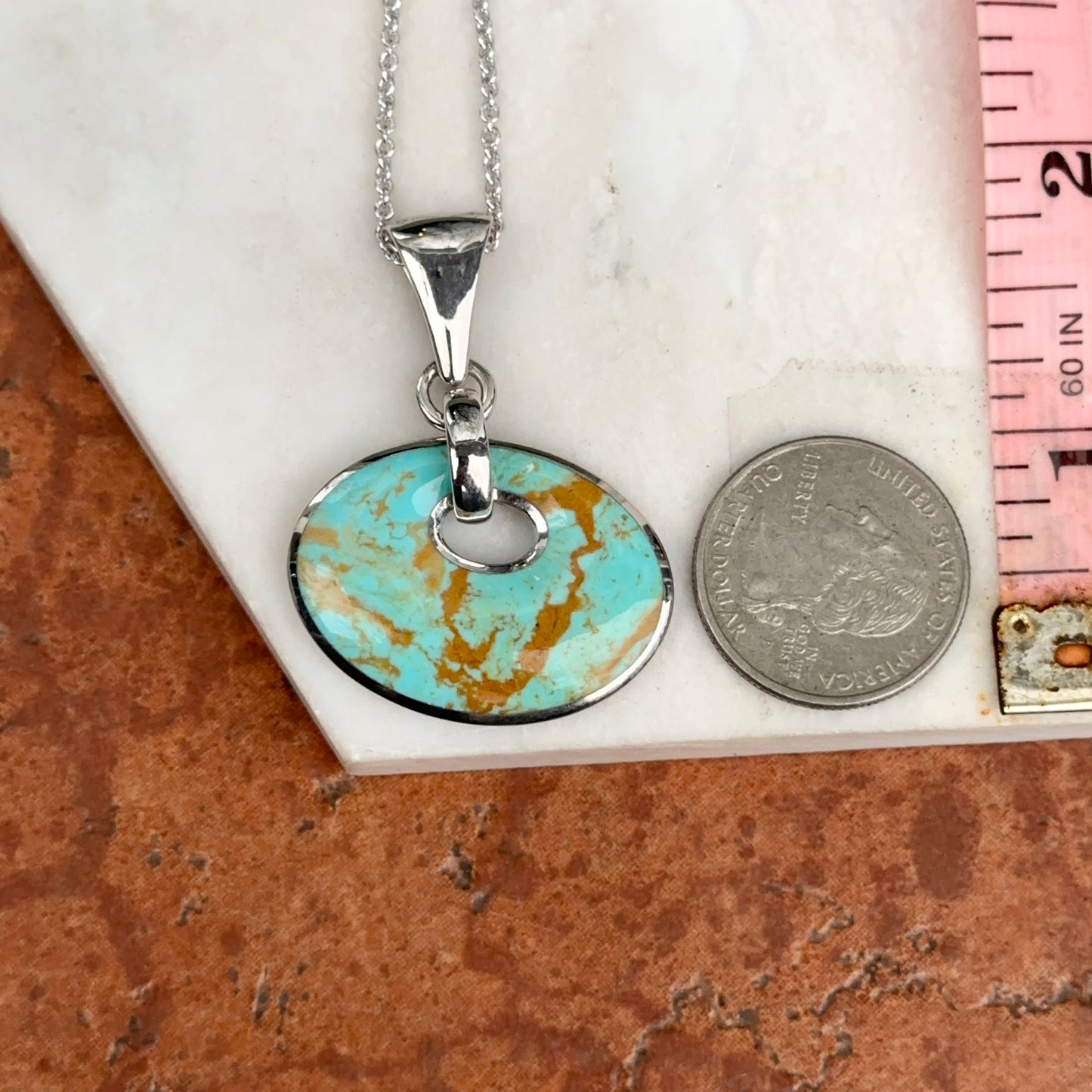 Sterling Silver Oval Turquoise Pendant Cable Necklace
