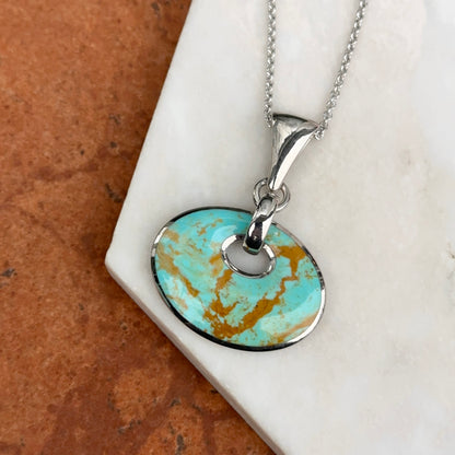 Sterling Silver Oval Turquoise Pendant Cable Necklace