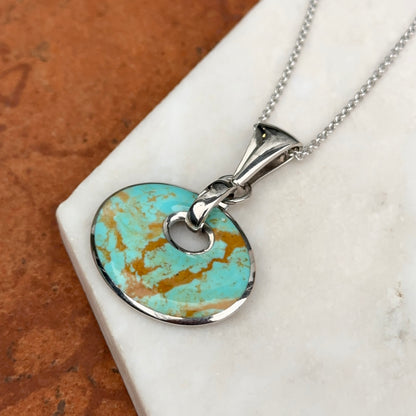 Sterling Silver Oval Turquoise Pendant Cable Necklace