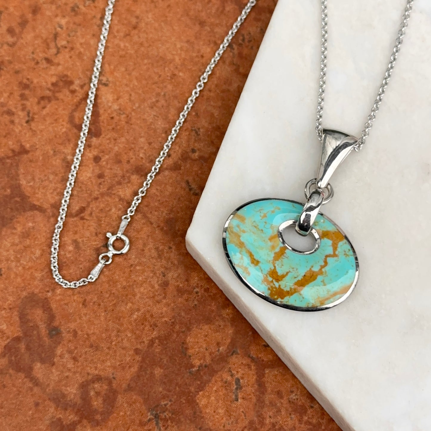 Sterling Silver Oval Turquoise Pendant Cable Necklace