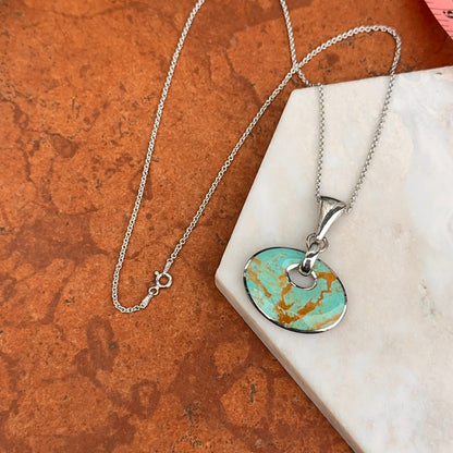 Sterling Silver Oval Turquoise Pendant Cable Necklace