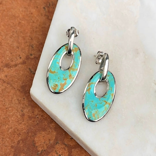Sterling Silver Kabana Oval Turquoise Cut-Out Dangle Earrings