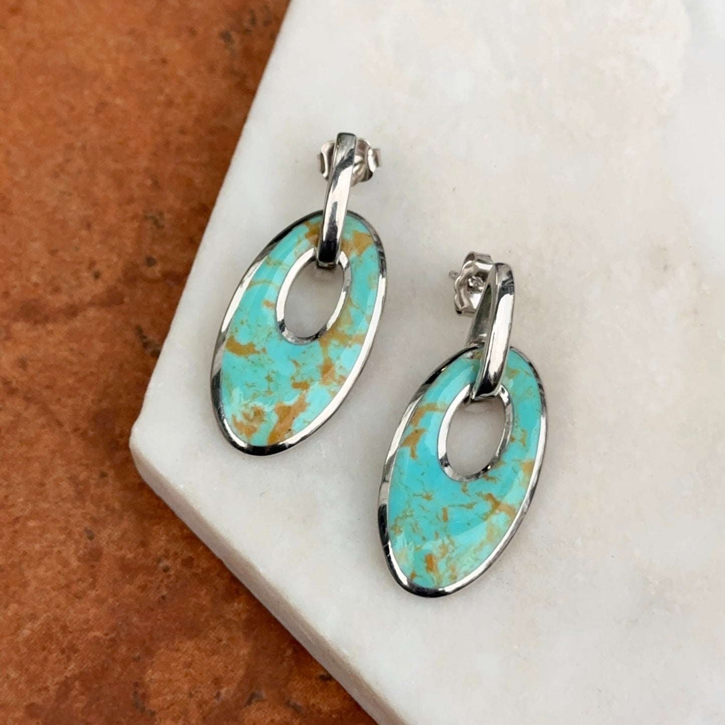 Sterling Silver Kabana Oval Turquoise Cut-Out Dangle Earrings