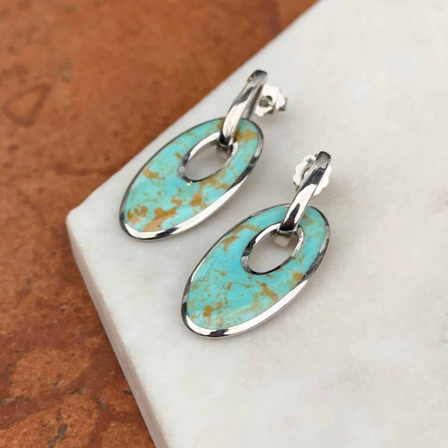 Sterling Silver Kabana Oval Turquoise Cut-Out Dangle Earrings