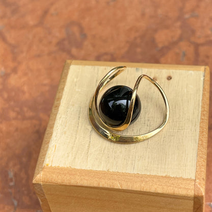 14KT Yellow Gold Black Onyx Ball Modern Pendant Omega Slide