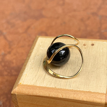 14KT Yellow Gold Black Onyx Ball Modern Pendant Omega Slide