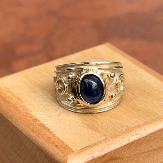 Estate 14KT Yellow Gold Matte Byzantine Oval Star Sapphire Ring