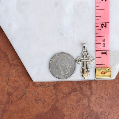 14KT White Gold Eastern Orthodox Cross Detailed Pendant 26mm