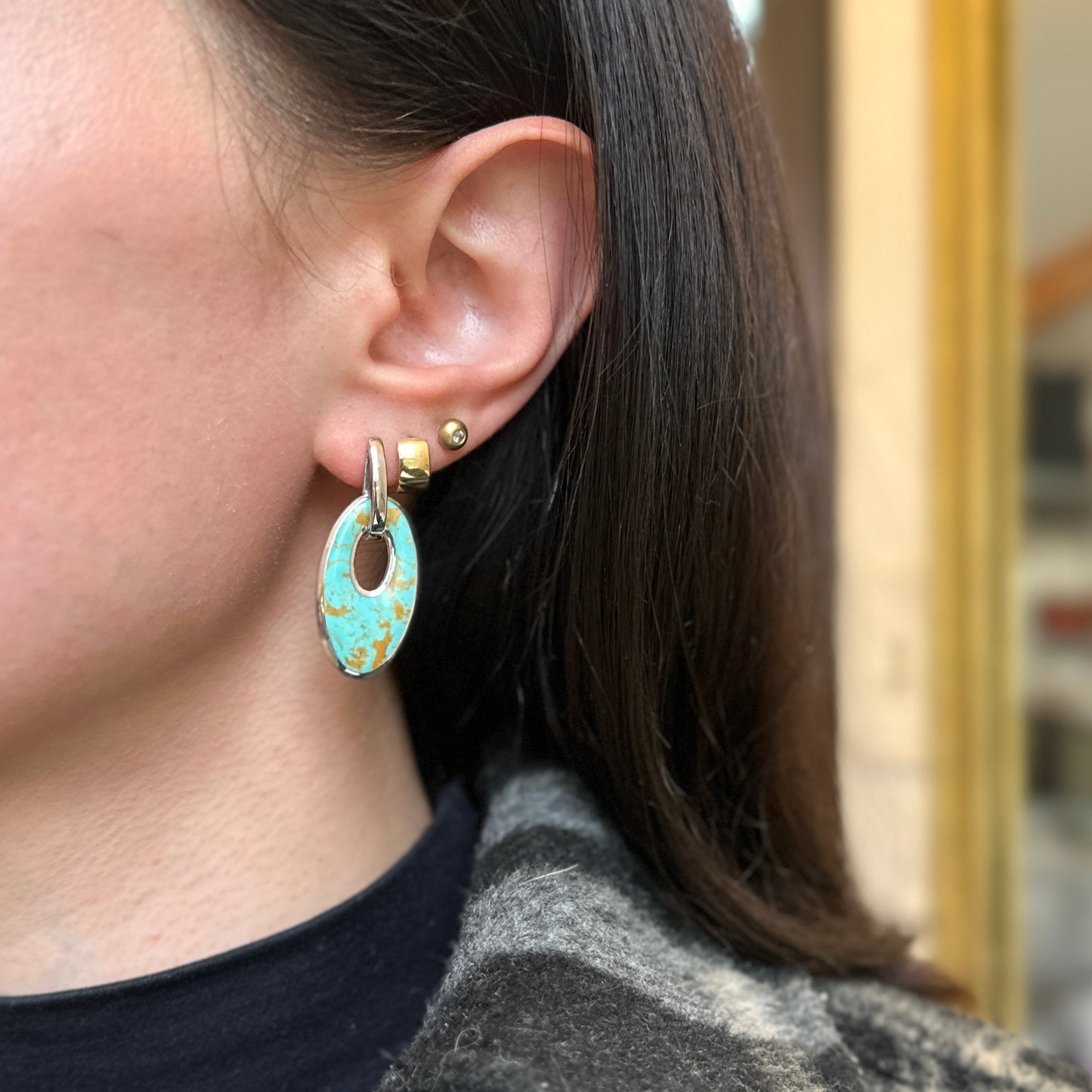 Sterling Silver Kabana Oval Turquoise Cut-Out Dangle Earrings