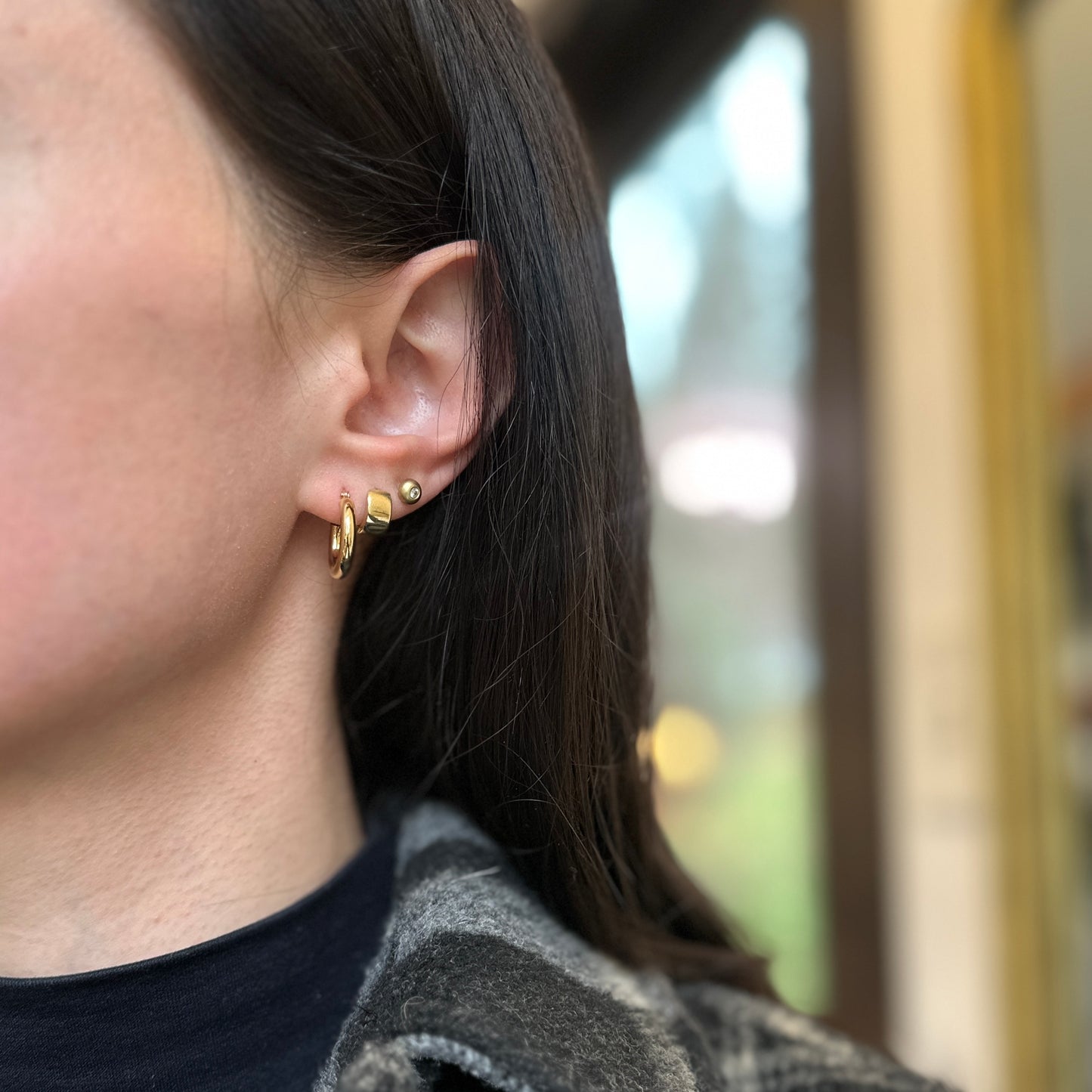 14KT Yellow Gold Shiny 3mm Tube Round Hoop Earrings 15mm