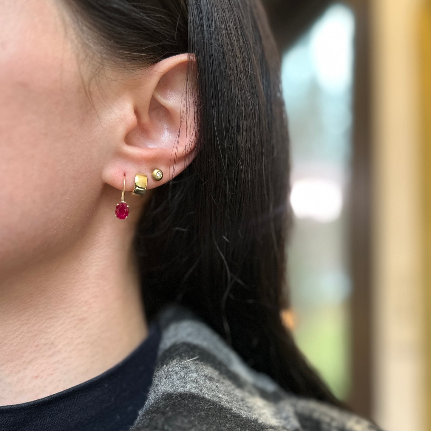 14KT Yellow Gold Faceted Oval Ruby Leverback Earrings