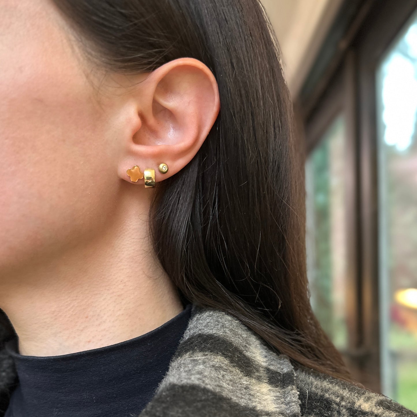 14KT Yellow Gold 4 Leaf Clover Stud Earrings 7mm