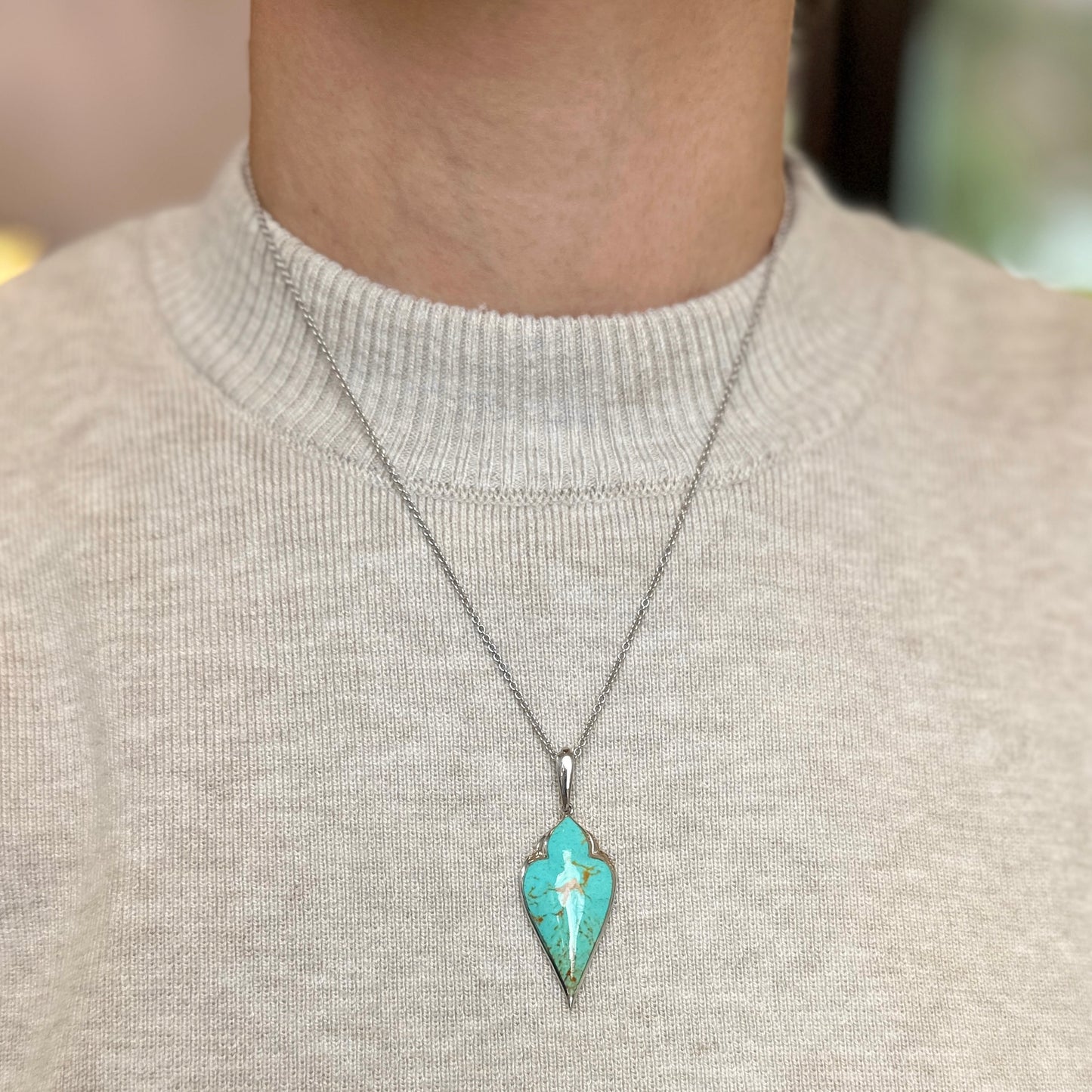 Sterling Silver Kabana Turquoise Pendant Cable Necklace