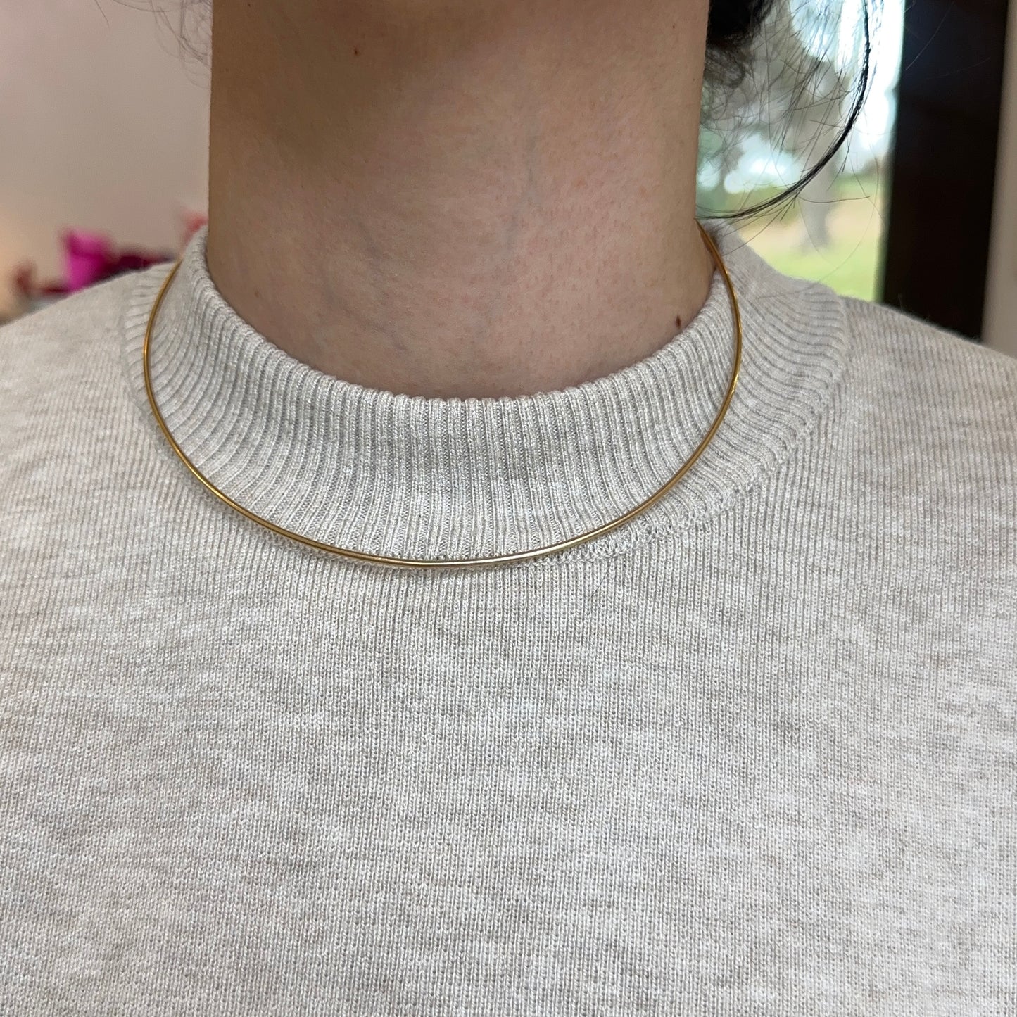 Estate 14KT Yellow Gold 1.5mm Stiff Round Wire Solid Necklace 16”