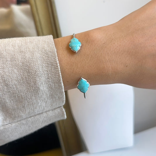 Sterling Silver Cabochon Turquoise Open Cuff Wire Bracelet
