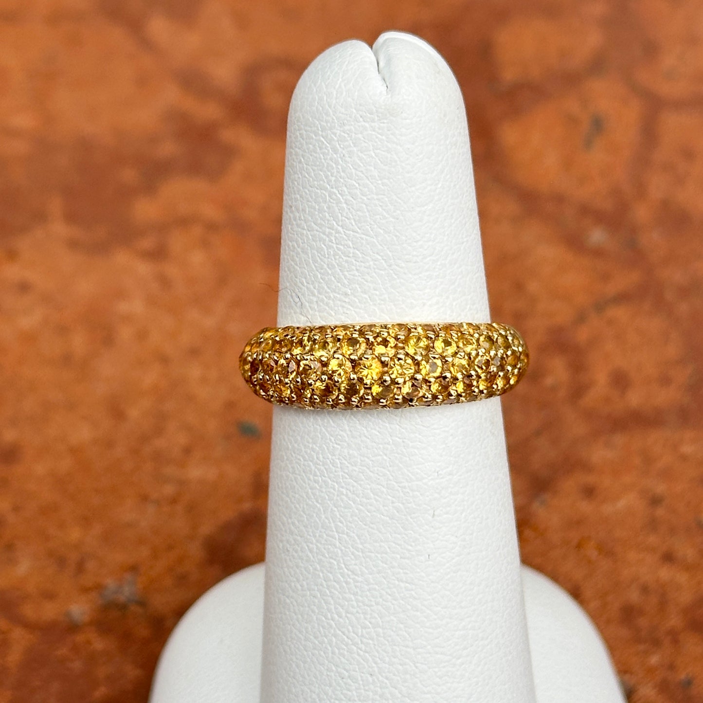 Estate 14KT Yellow Gold Pave Fancy Yellow Sapphire Dome Band Ring