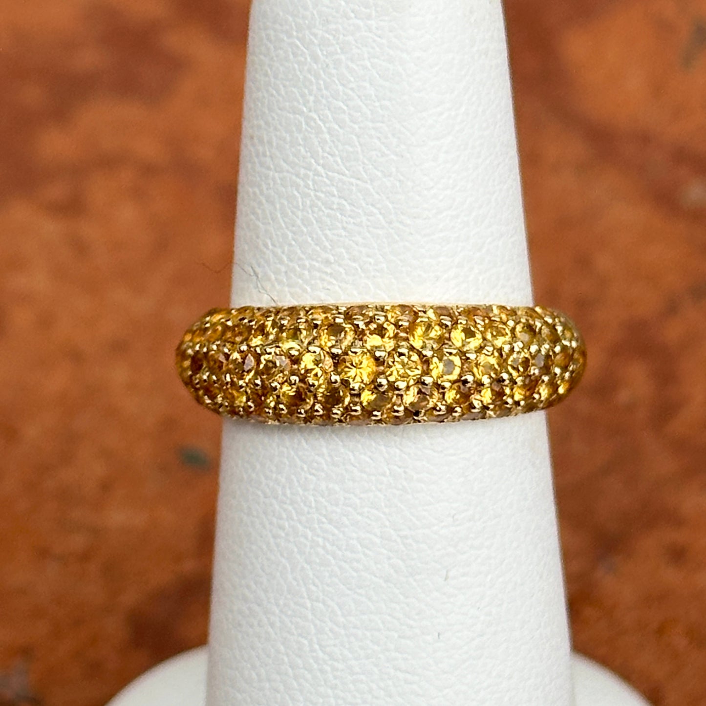 Estate 14KT Yellow Gold Pave Fancy Yellow Sapphire Dome Band Ring