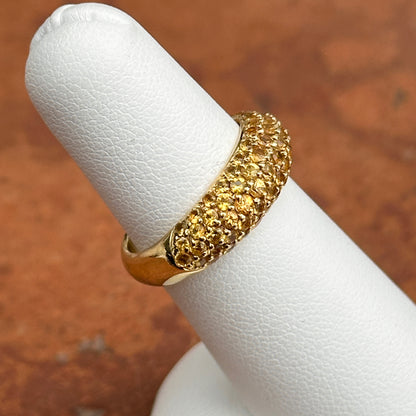 Estate 14KT Yellow Gold Pave Fancy Yellow Sapphire Dome Band Ring