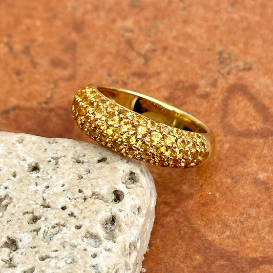 Estate 14KT Yellow Gold Pave Fancy Yellow Sapphire Dome Band Ring