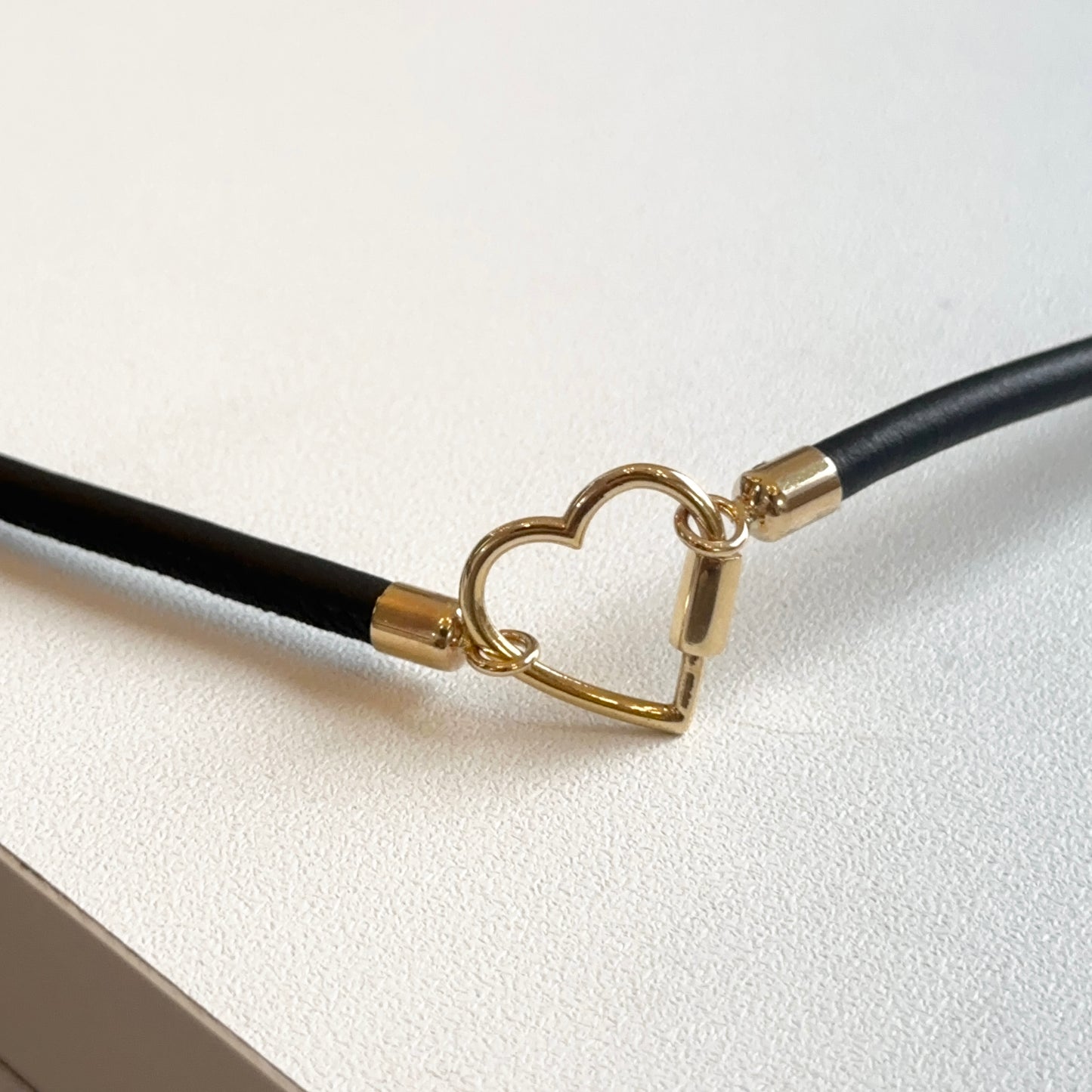 14KT Yellow Gold Black Leather Cord Necklace  17"- 19" Open Center for Pendant