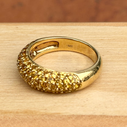 Estate 14KT Yellow Gold Pave Fancy Yellow Sapphire Dome Band Ring