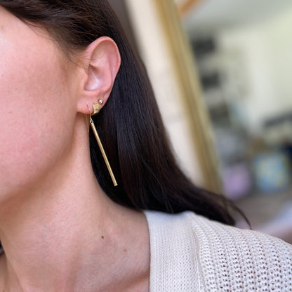 14KT Yellow Gold Long Cylinder Bar Earrings