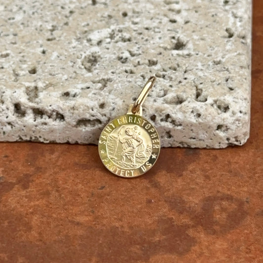 14KT Yellow Gold St Christopher Round Medal Pendant Charm 13mm