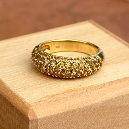 Estate 14KT Yellow Gold Pave Fancy Yellow Sapphire Dome Band Ring