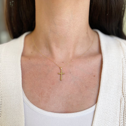 14KT Yellow Gold Beaded Cross Pendant Charm